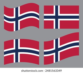 Set of Norwegian flag icon vector illustration. Isolated collection of flag of Norway.