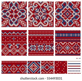 Set of Norwegian Star knitting patterns, vector seamless patterns