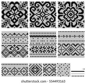 Set of Norwegian Star knitting patterns, vector seamless patterns