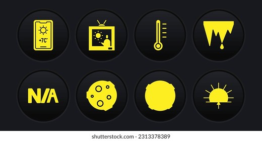 Set Not applicable, Icicle, Moon, Meteorology thermometer, Weather forecast, Sunrise and  icon. Vector
