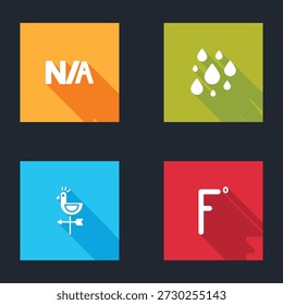 Set Not applicable, Water drop, Rooster weather vane and Fahrenheit icon. Vector