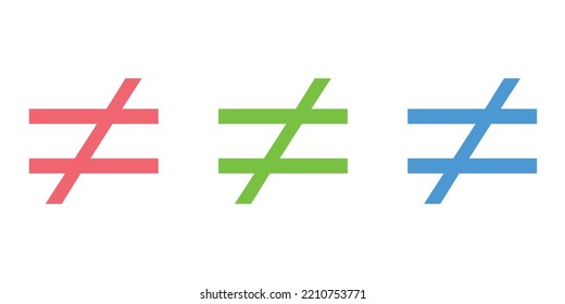 set of not equal symbol vector illustration isolated on white background.