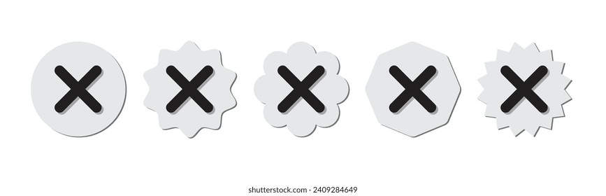 Set of not verified badge. wrong vector. Set of wrong symbol in zig zag style with black and white color and shadow, Social media official account not verified symbol, Vector icon
