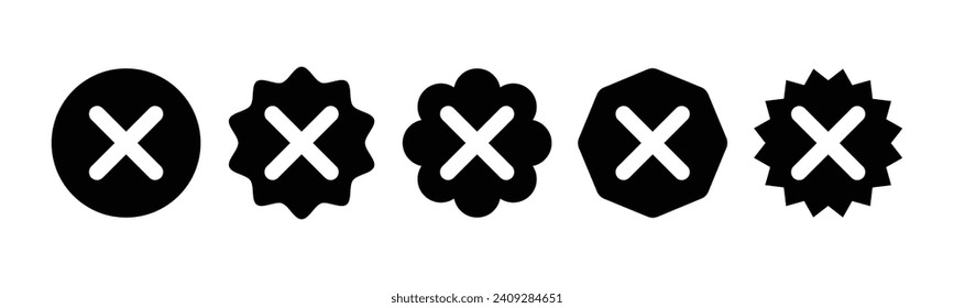 Set of not verified badge. wrong vector. Set of wrong symbol in zig zag style with black and white color Social media official account not verified symbol, Vector icon