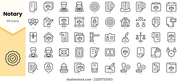 Set of notary Icons. Simple line art style icons pack. Vector illustration