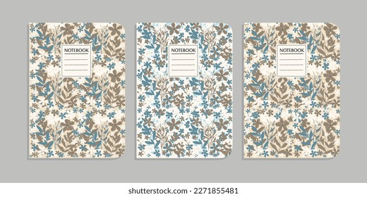 Notenheft mit handgezeichnet Blumenmuster. abstrakter, botanischer Hintergrund.Größe A4 Für Notebooks, Planer, Schulen, Broschüren, Bücher, Kataloge