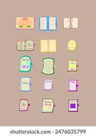 Set Of Note Books In Different Colors And Styles Office Education Library Isolated Vector Design