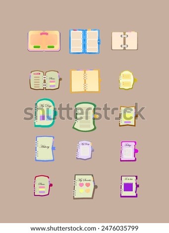 Set Of Note Books In Different Colors And Styles Office Education Library Isolated Vector Design