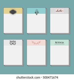 Set of note cards template on blue background