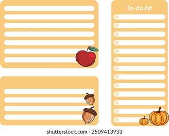 A set of note form in autumn colors and a to-do list. Vector illustration