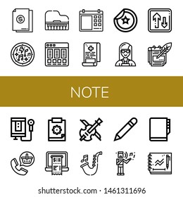 Set of note icons such as Document, Musical notes, Piano, Price list, Planner, Medical report, Sticker, Priority, Notes, Water heater, Order, Clipboard, Receipt, Violin , note