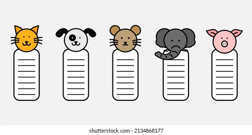 Conjunto de papel de nota con plantillas de cabezas de animal adecuadas para memo, diario o horario