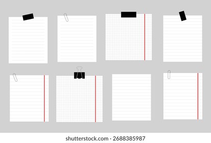 Conjunto de papel de nota con elemento de diseño de Clips
