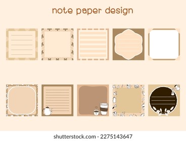 Set of note paper design in brown color tone and coffee pattern vector