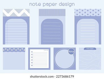 Set of note paper design in purple pastel color tone vector 