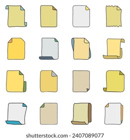 Conjunto de iconos de papel de nota. Diseño vectorial de doodle dibujado a mano.