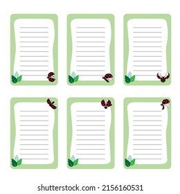 Set of note paper page with bee decoration