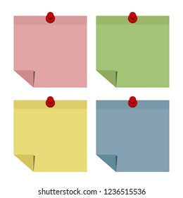 Set of note paper and pin on isolated background.Vector illustration