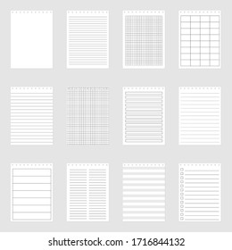 Set of note paper sheets, vector illustration