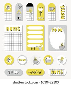 Set of Note Paper, Stickers and tags. Organizer and Schedule with place for Notes. Vector illustration