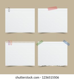 Set Of Note Paper With Tape And Paperclip.Vector Illustration.