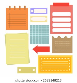 Set note paper with various shapes and colors, great for background, decorations, journaling or organizing.
