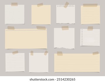 Set of note papers with adhesive tape on transparent background.