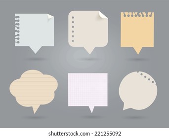 Set of note papers. Cloud's shape. Vector Illustration.