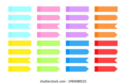 Set of note sticker. Colorful overlapping transparent sticky ribbon index. Arrow flag tabs, different shapes blank mock up. Paper adhesive tape bookmarks. Isolated on white vector illustration