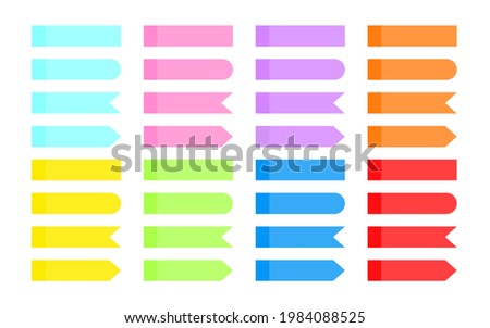 Set of note sticker. Colorful overlapping transparent sticky ribbon index. Arrow flag tabs, different shapes blank mock up. Paper adhesive tape bookmarks. Isolated on white vector illustration