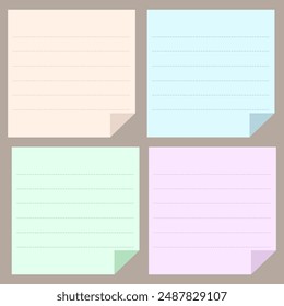 Set of note stickers. Sticky notes. Collection of sheets of paper. Pieces of paper. To do list. Colorful, vintage, classic
