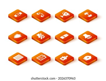 Set Notebook, Clinical record, Shield, Speaker mute, Information desk and Paper package milk icon. Vector