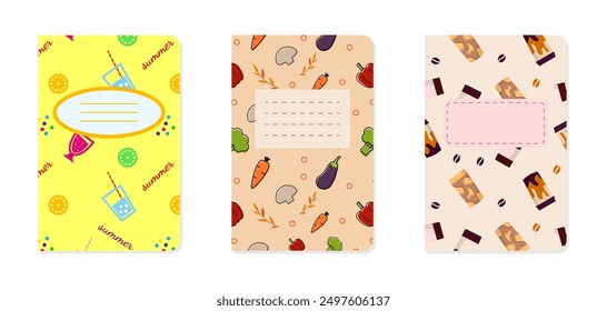 A set of notebook cover design templates. Recipe notebook. Vector graphics 