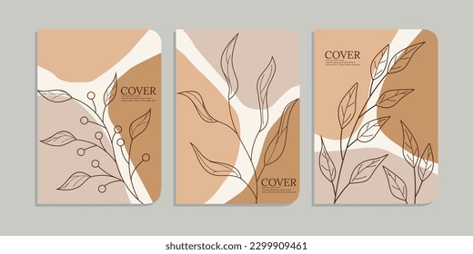 Set von Notebook-Cover-Designs mit handgezeichnet floralen Dekorationen. abstrakter, botanischer Hintergrund. A4 Größe Für Notebooks, Tagebücher, Kataloge, Broschüren, Planer, Bücher.