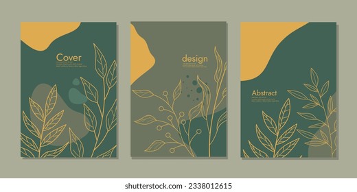 Conjunto de diseños florales dibujados a mano en la cubierta de los portátiles. fondo botánico retro abstracto.tamaño A4 Para libros, diarios, cuadernos, planificadores, folletos, plantilla de catálogos