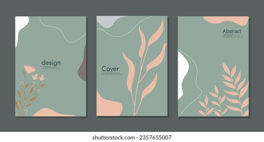 Set of notebook cover hand drawn floral designs. abstract retro botanical background.It can be used for invitation, card, cover book, diary, notebook. Vector illustration