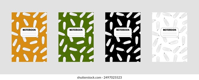 A set of notebook covers with a picture of a courgette.