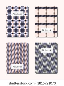 Set of notebook covers with tartan plaid classic designs. Seamless patterns included in swatches. Also suitable for planners, diary books.