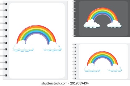 Set of notebook in different size with rainbow pattern illustration