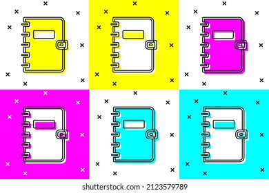 Set Notebook Icon Isolated On Color Background. Spiral Notepad Icon. School Notebook. Writing Pad. Diary For School.  Vector