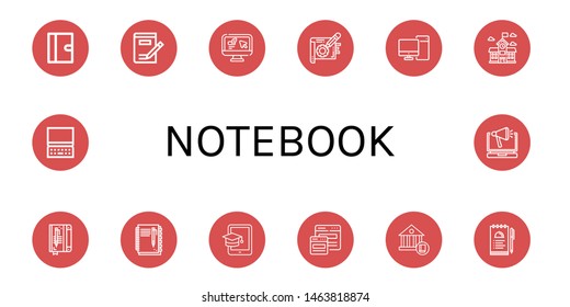 Set of notebook icons such as Journal, Writing, Computer, Note, School, Notebook, Tablet, Responsive, Notes, Laptop , notebook