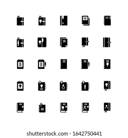 Set of notebook, note, document glyph style icon - vector