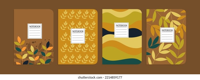 set of notebook page covers with hand drawn leaf elements.Universal abstract layouts. Applicable for notebooks, planners, brochures, books, catalogs