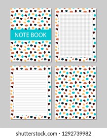 Set of notebook pages, cover design and page templates.Dots pattern, trendy design
