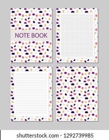 Set of notebook pages, cover design and page templates.Dots pattern, trendy design
