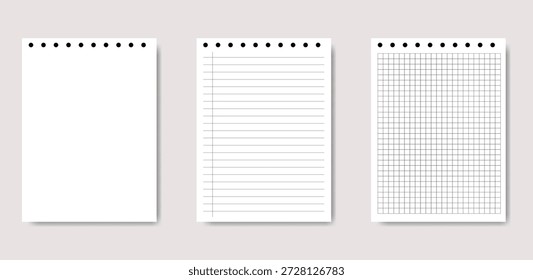 Conjunto de Páginas de Papel do Notebook, Folhas de Grade e Alinhadas em Branco para Anotações, Lista de Tarefas Pendentes e Esboço