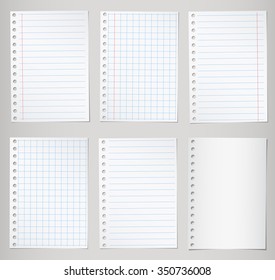 Set of notebook papers with lines and grid