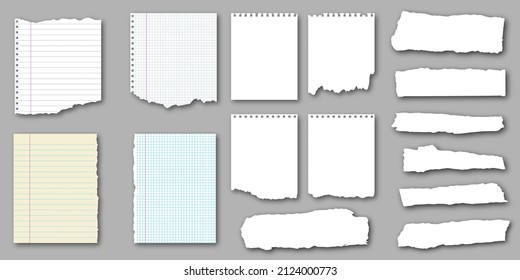 Conjunto de páginas rotas por bloc de notas y piezas de papel rasgado para notas. Ilustración del vector