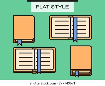 Set of notebooks in flat style with shadows. Vector illustration