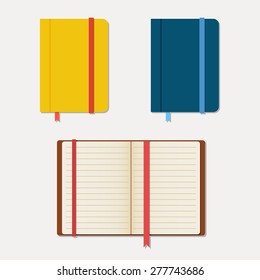 Set of notebooks in flat style with shadows. Vector illustration